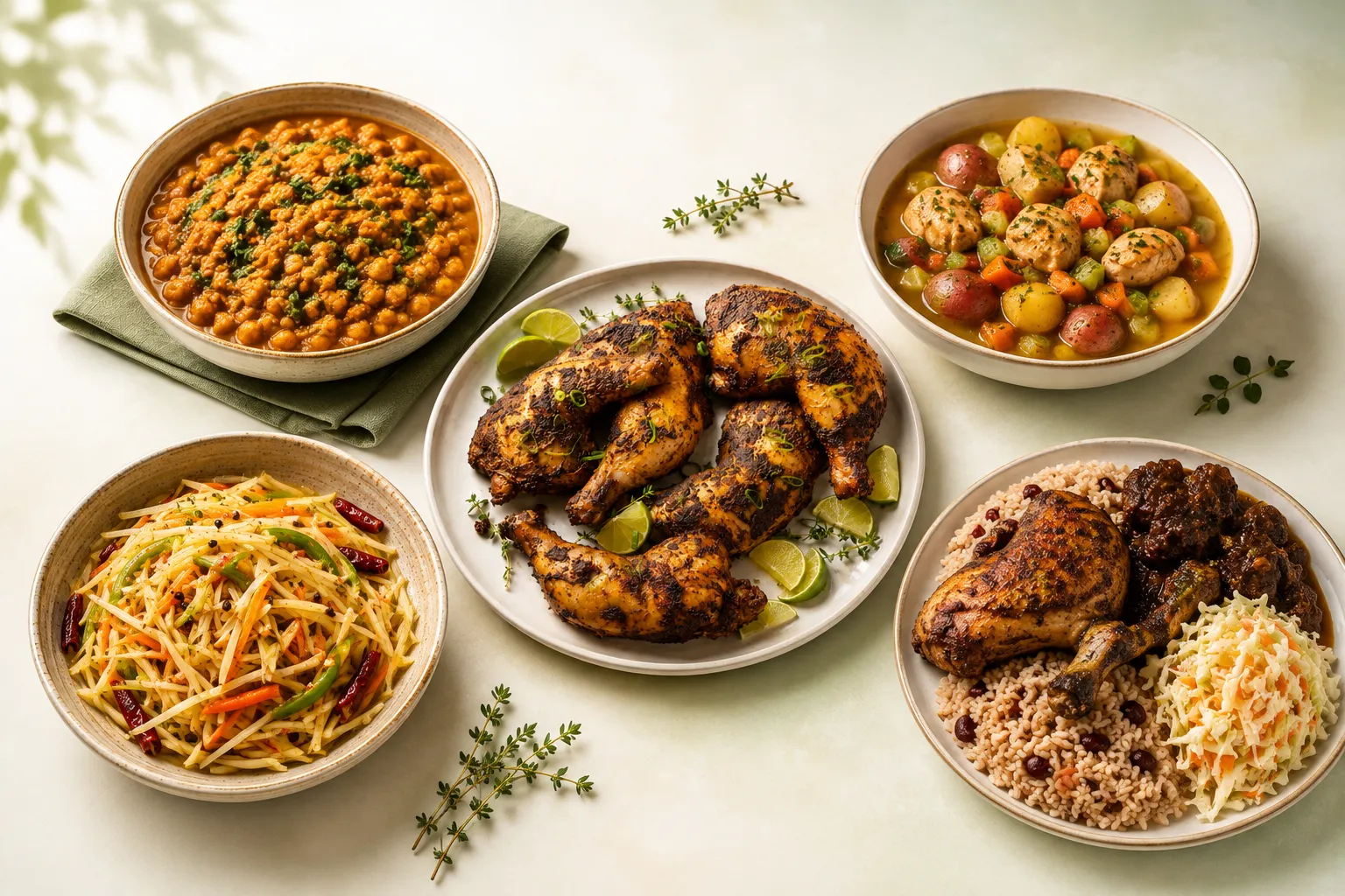 Caribbean food spread ready for delivery from Bikkles N’ Tings Caribbean Eatery in Edmonton, AB